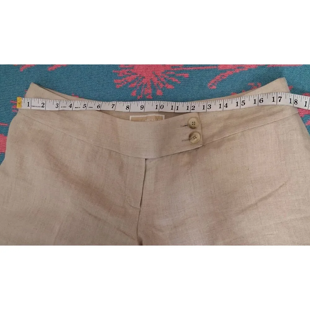 Michael kors womens size 12 wide leg cropped pants 100% linen tan beige - Picture 3 of 9